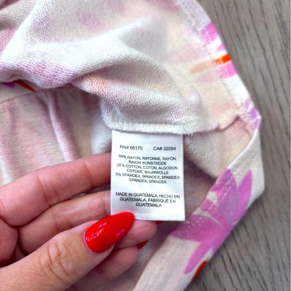 Anthropologie Pink & White Floral Print Top With Belted Waistband. Size Xs - Picture 7 of 9